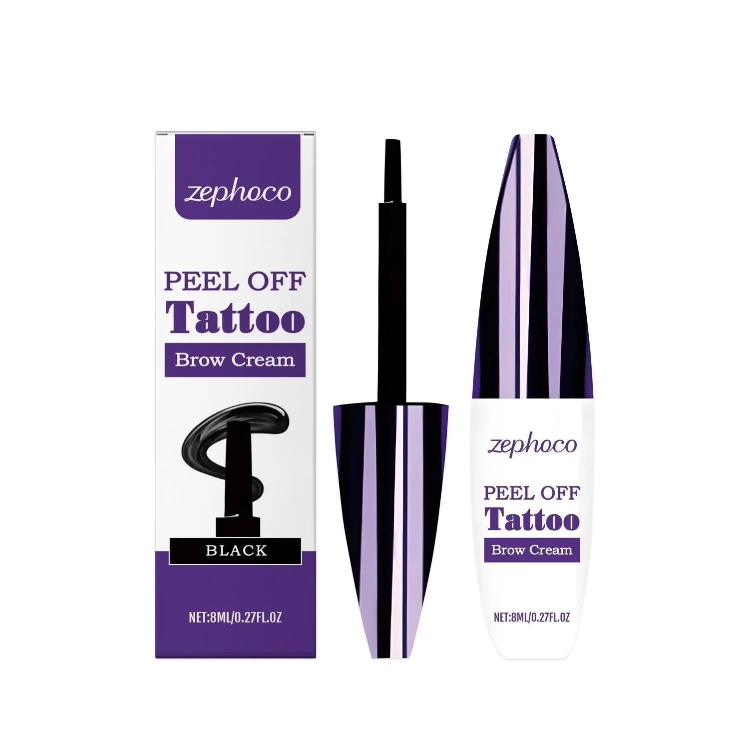 Tearable liquid eyebrow pencil in black, brown and light brown shades with waterproof formula