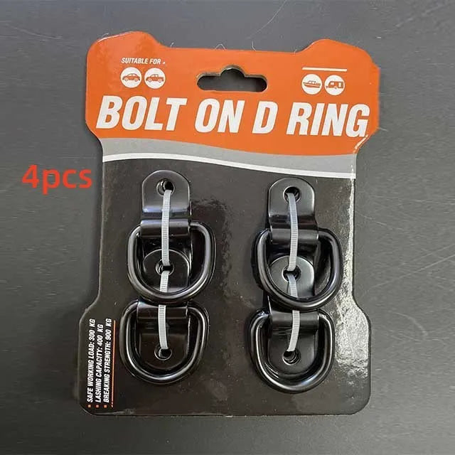 Black galvanised pull ring floor hook for truck cargo security mounted on vehicle floor
