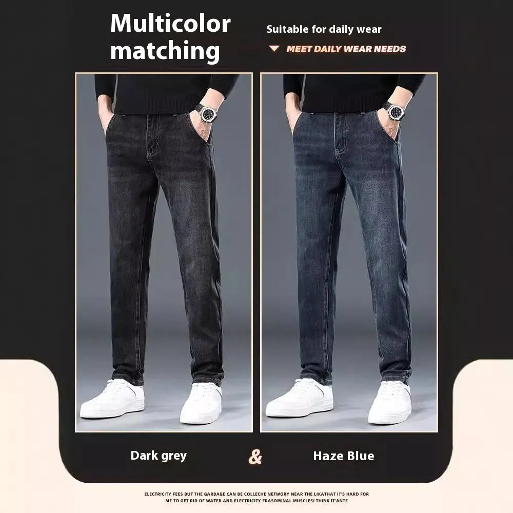 Slim straight casual trousers in polyester with micro elasticity and zipper fly
