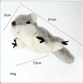 Grey flapping squirrel cat toy with waving wings showing touch-activated motion for interactive feline play