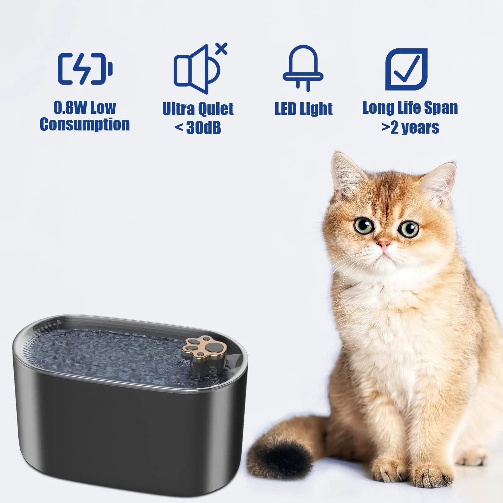 3L automatic pet water fountain in Berlin blue with quiet pump, filtration system, and LED indicator