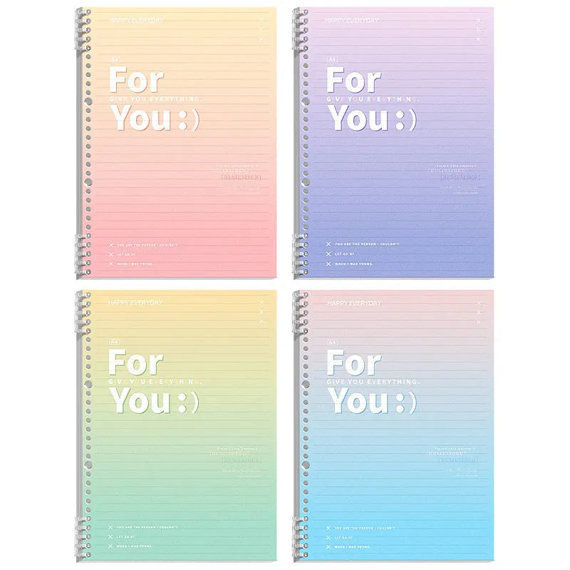 Removable coil gradient notepad with PP cover in blue, green, pink, and purple colours