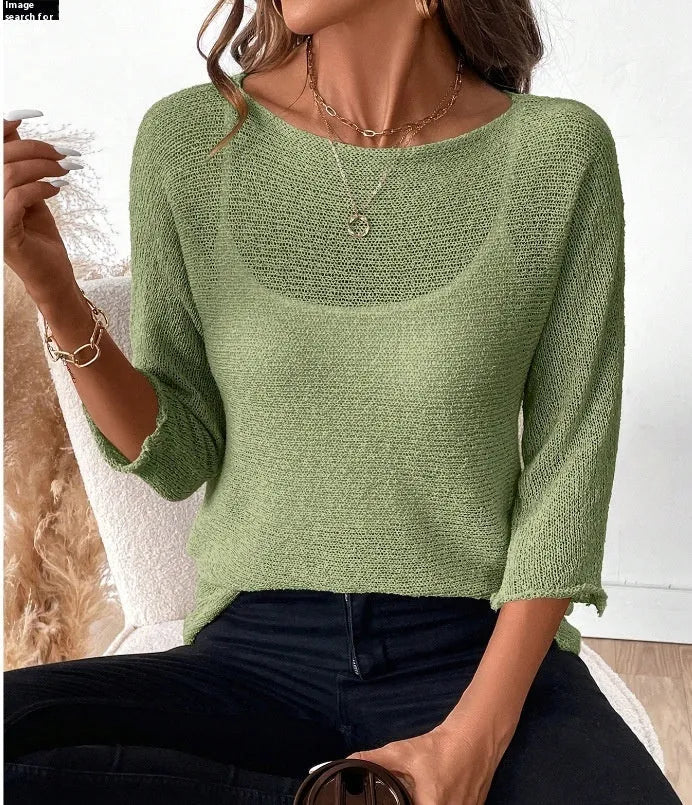 Women's knitted off-shoulder top with 3D pattern and 3/4 sleeves in multiple colour options