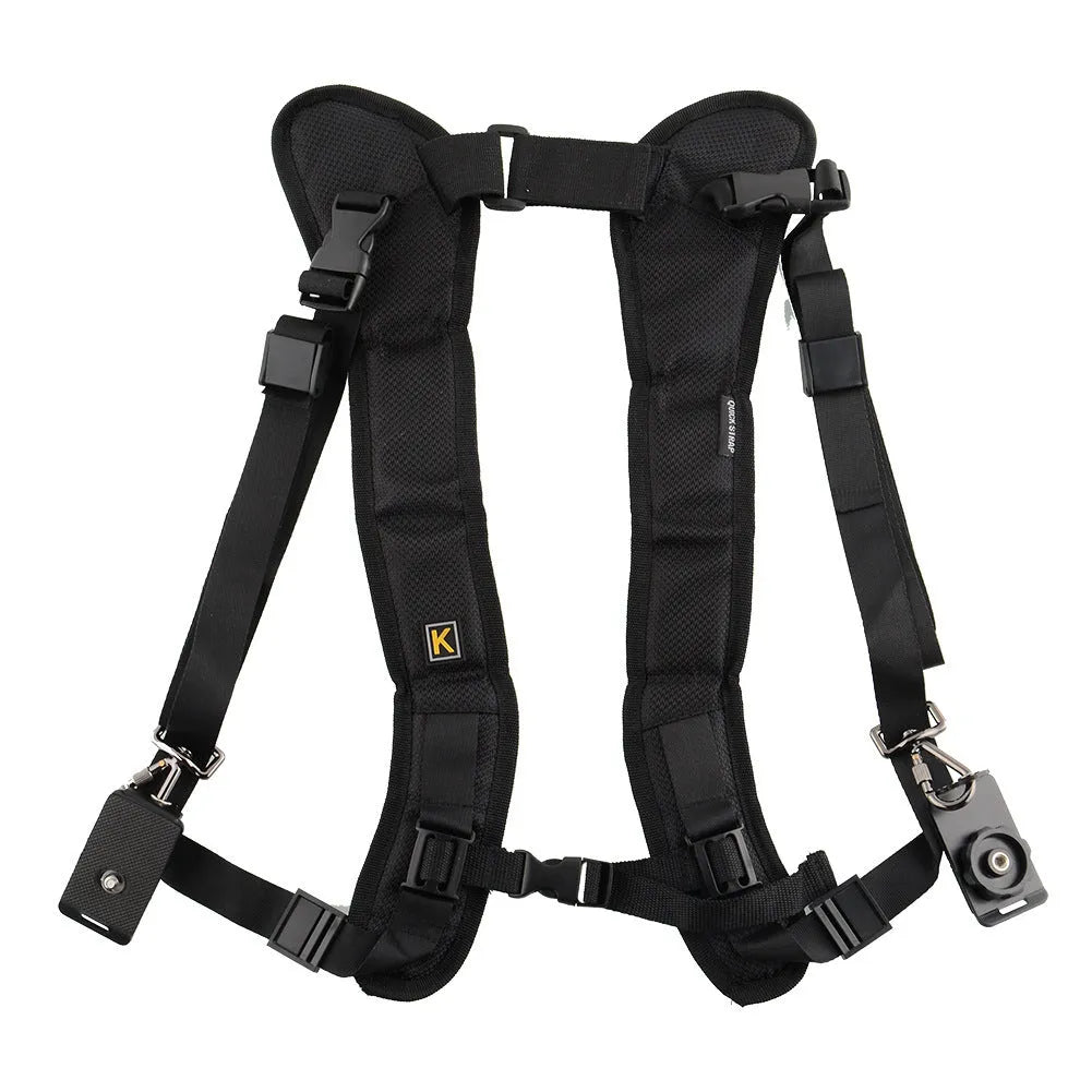 Black professional dual shoulder strap for SLR cameras with thick sponge padding