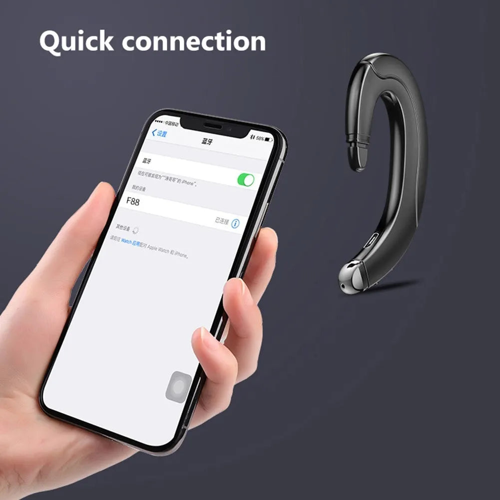 Single-ear out-of-ear Bluetooth headset for driving shown in black, blue, and red colour options.