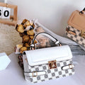 Horizontal square PU leather crossbody bag with ethnic pattern and file compartment
