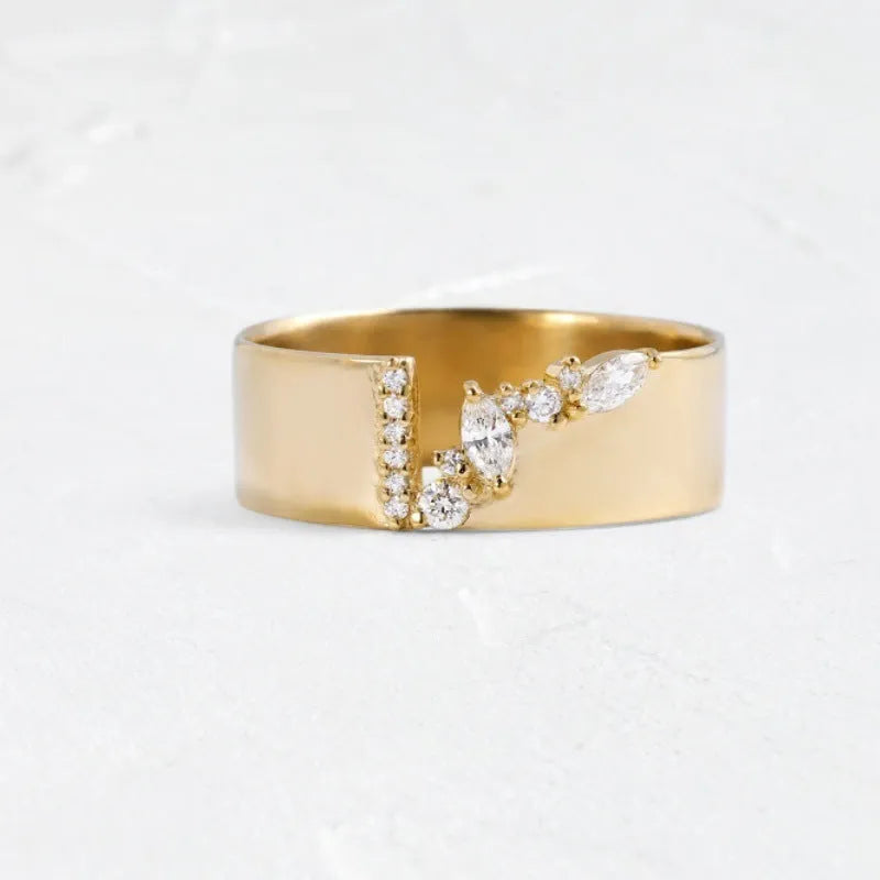 Gold electroplated zircon ring for women shown in size 8.