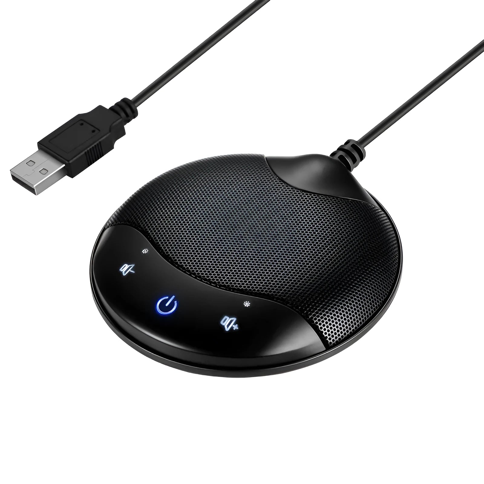 Black A7 USB condenser microphone for conference calls and recording with 9cm dimensions