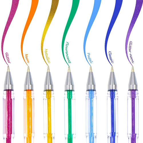 100 Colour Gel Pen and Watercolour Pen Set with Highlighter Pens, showing plastic barrels and assorted colours.