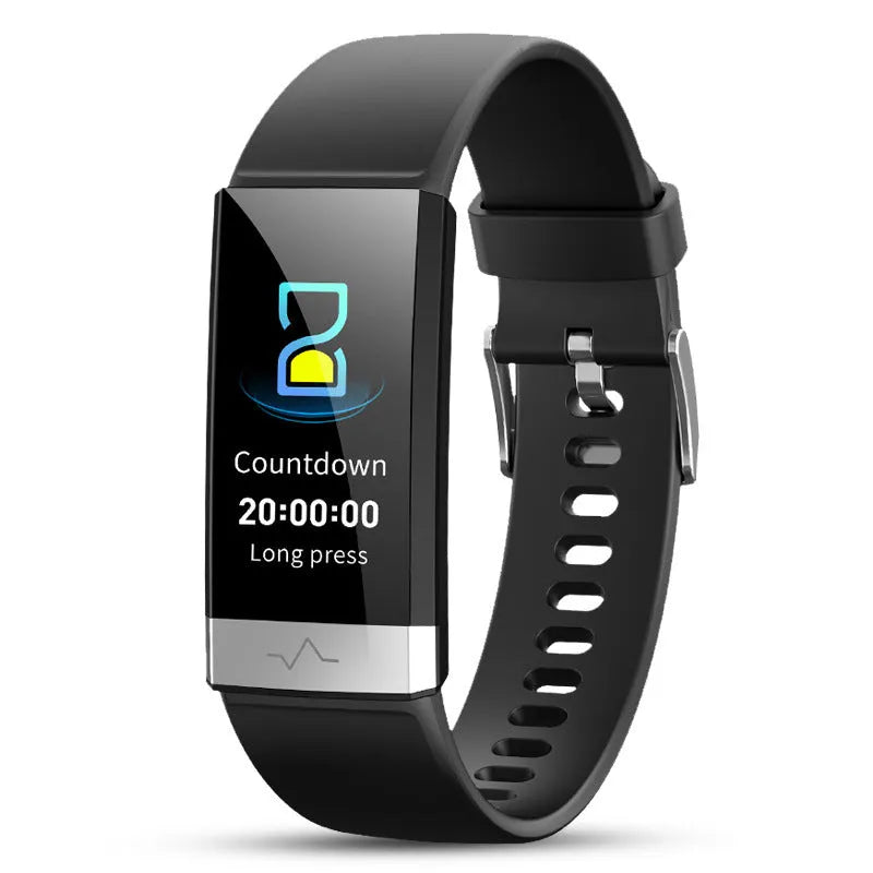 V19 Smart Bracelet in black, blue, or red colours showing the 1.14-inch screen and TPU strap.