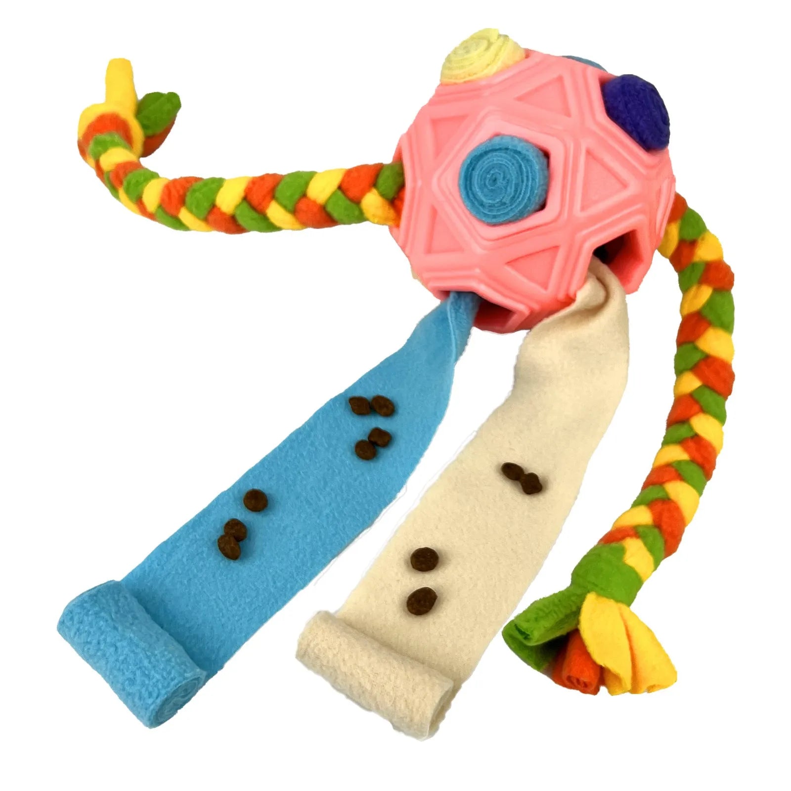 Bite-resistant pet sniffing ball dog puzzle toy for IQ training, shown in assorted colours including blue and redgreen.