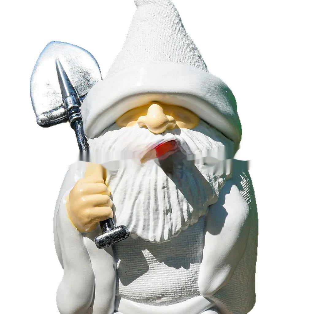 Resin smoking shovel dwarf Christmas garden ornament with detailed character design and pipe accessory