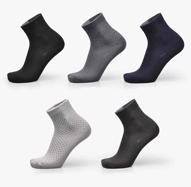 Men's bamboo fibre business socks with small square pattern in five colour options.