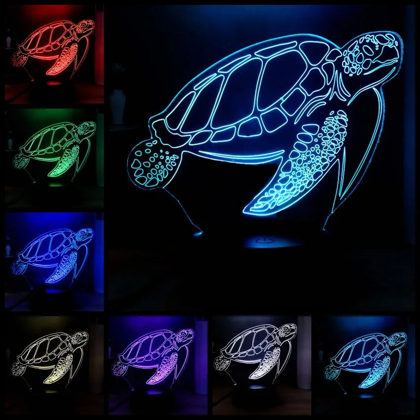 3D green acrylic turtle-shaped LED night light with multi-colour glow