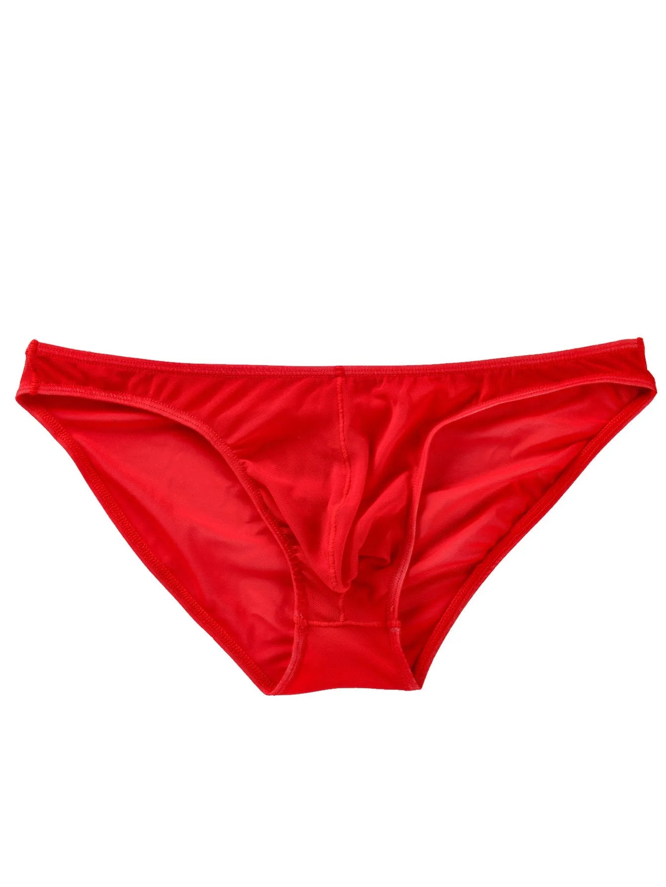 Men's black quick-dry nylon low waist triangle brief fashion shorts laid flat
