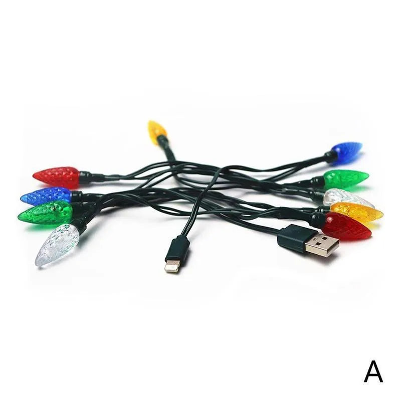 Green USB charging cable with ten flashing LED lights used for room decoration and night lighting
