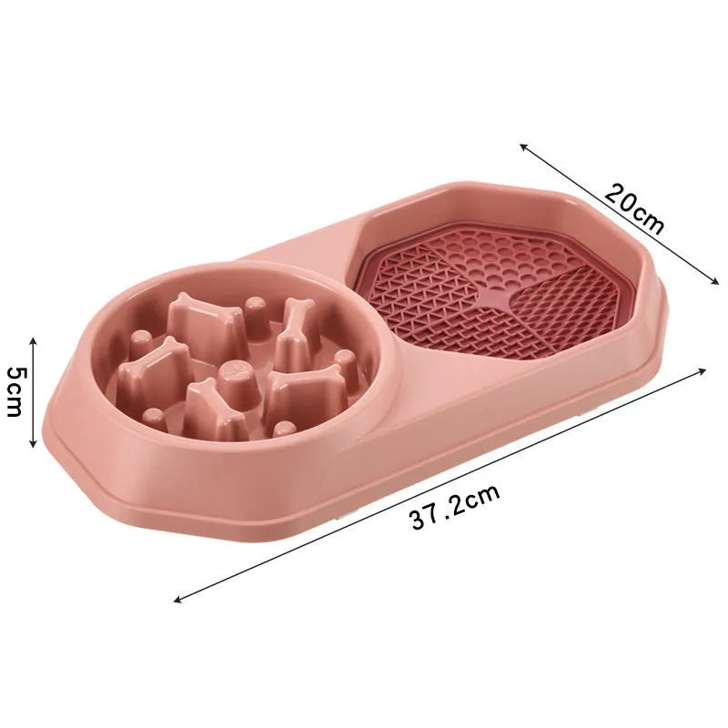Blue slow feeder dog bowl with puzzle ridges and non-slip base for small medium dogs.