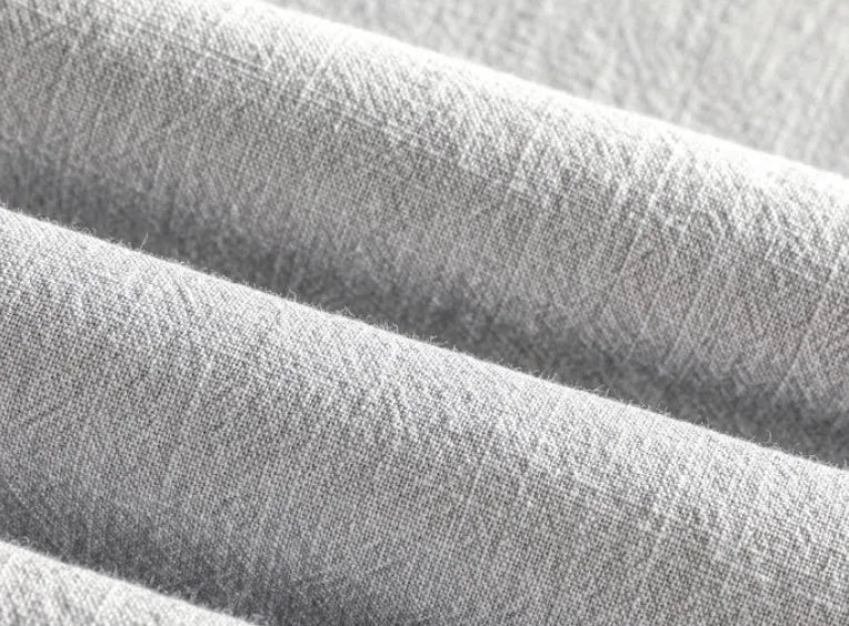 Men's loose fit linen and cotton casual shirt in a solid colour, shown in light grey.