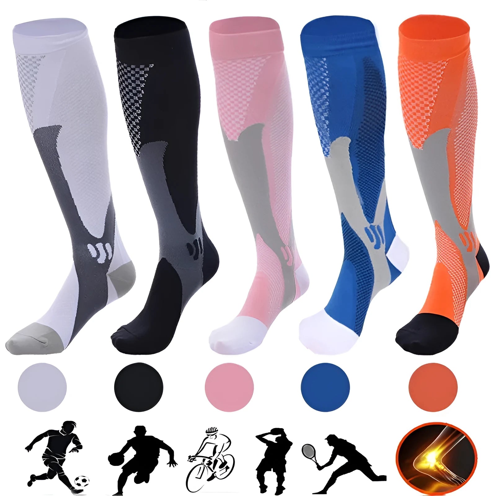 Athletic fit graduated compression socks for men and women in black, shown on a leg.