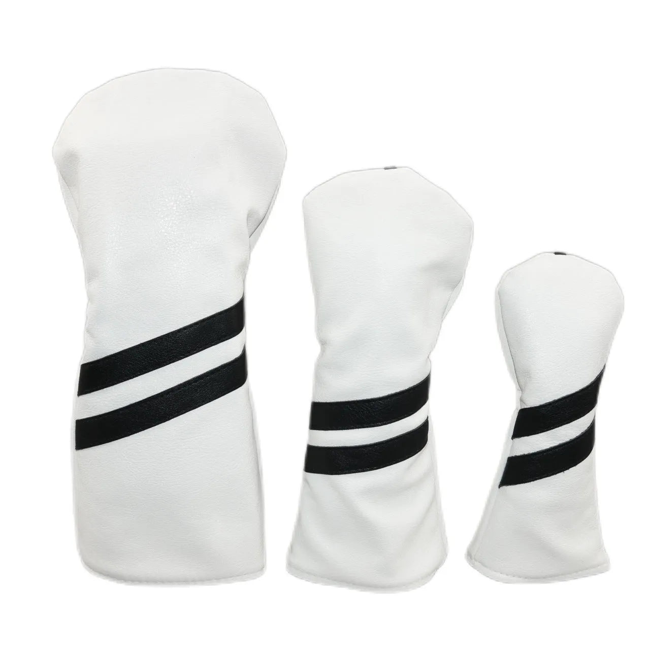 Golf club head cover with two oblique stripes, shown in multiple colours.