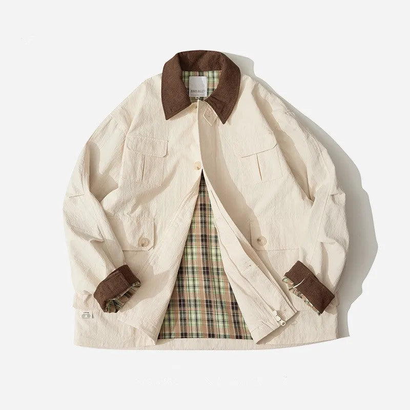 Men's and women's apricot and green polyester casual jacket with side seam pockets
