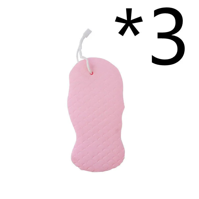3D bath sponge ball with fish scale texture in white, grey, pink, and light blue colours