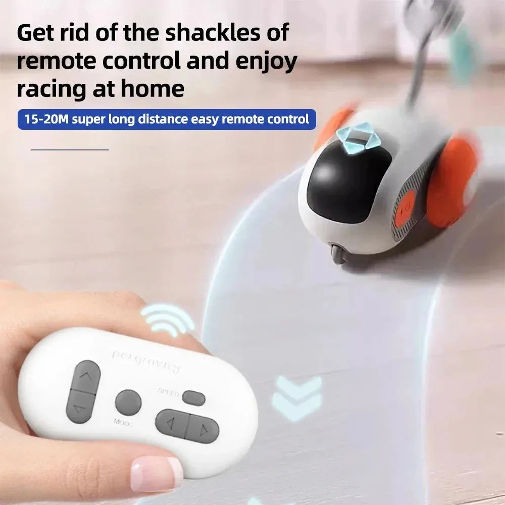 Blue smart cat toy car with feather teaser and remote control unit