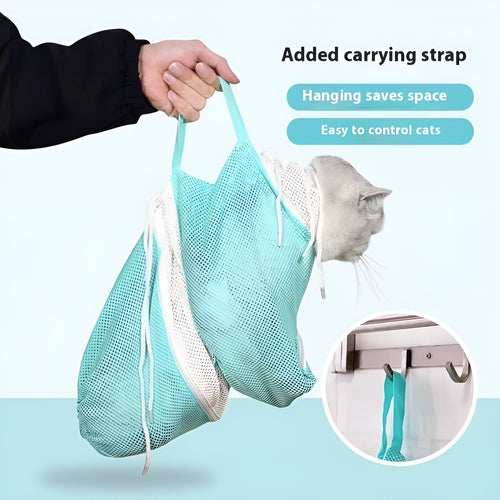 Upgraded fifth-generation cat grooming bag in grey, green, or pink and white detachable design.