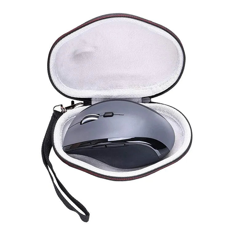 Black nylon protective case for Logitech M720 mouse with grey internal lining and thermal transfer detailing