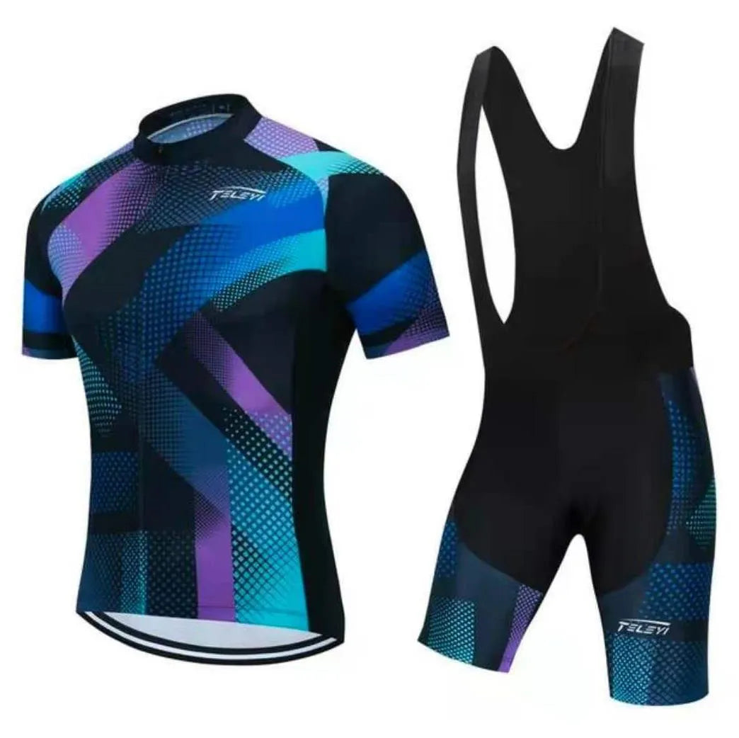 Cycling jersey and pants set in moisture-wicking fabric for summer riding