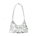 Soft black polyester women's crossbody underarm bag showing front sandwich pocket detail.