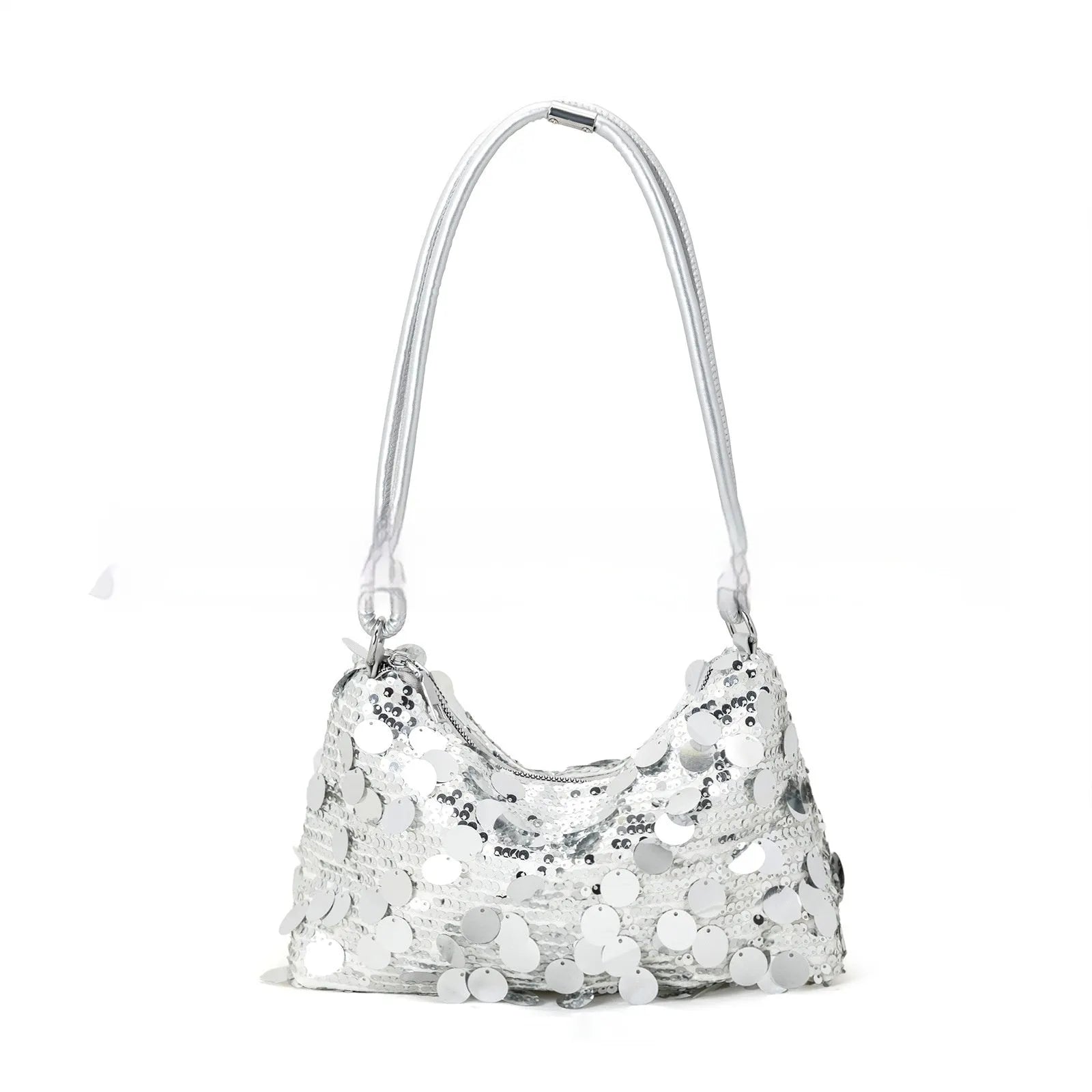 Soft black polyester women's crossbody underarm bag showing front sandwich pocket detail.