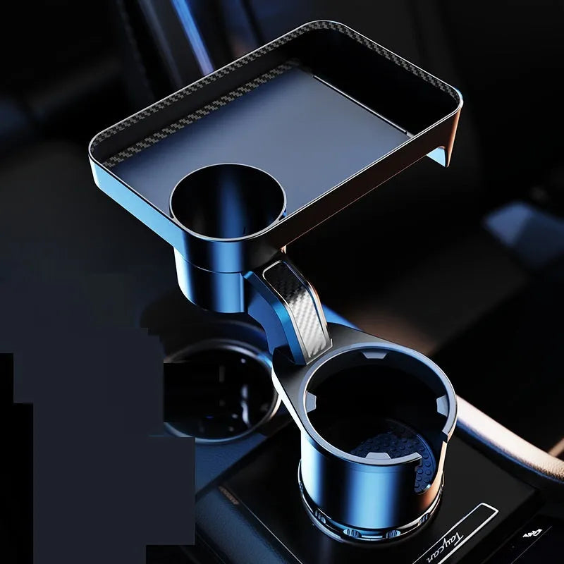 Black 360-degree rotating car cup holder dinner tray in vehicle console