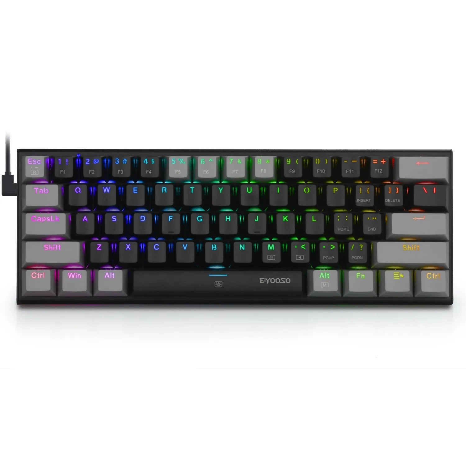 Z11 mechanical keyboard with aluminium case in black and grey colour scheme with green mechanical switches.