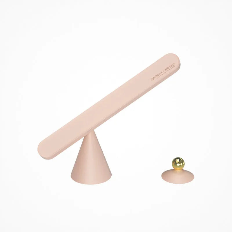 Geometric table lamp with magnetic suction base showing white and khaki colour options