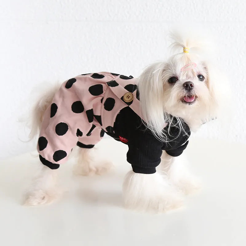 Pet clothing couple outfits with lapel shoulder straps in four-legged and skirt styles