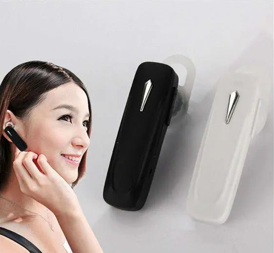 M163 Bluetooth car headset in black or white for hands-free calling and music control.