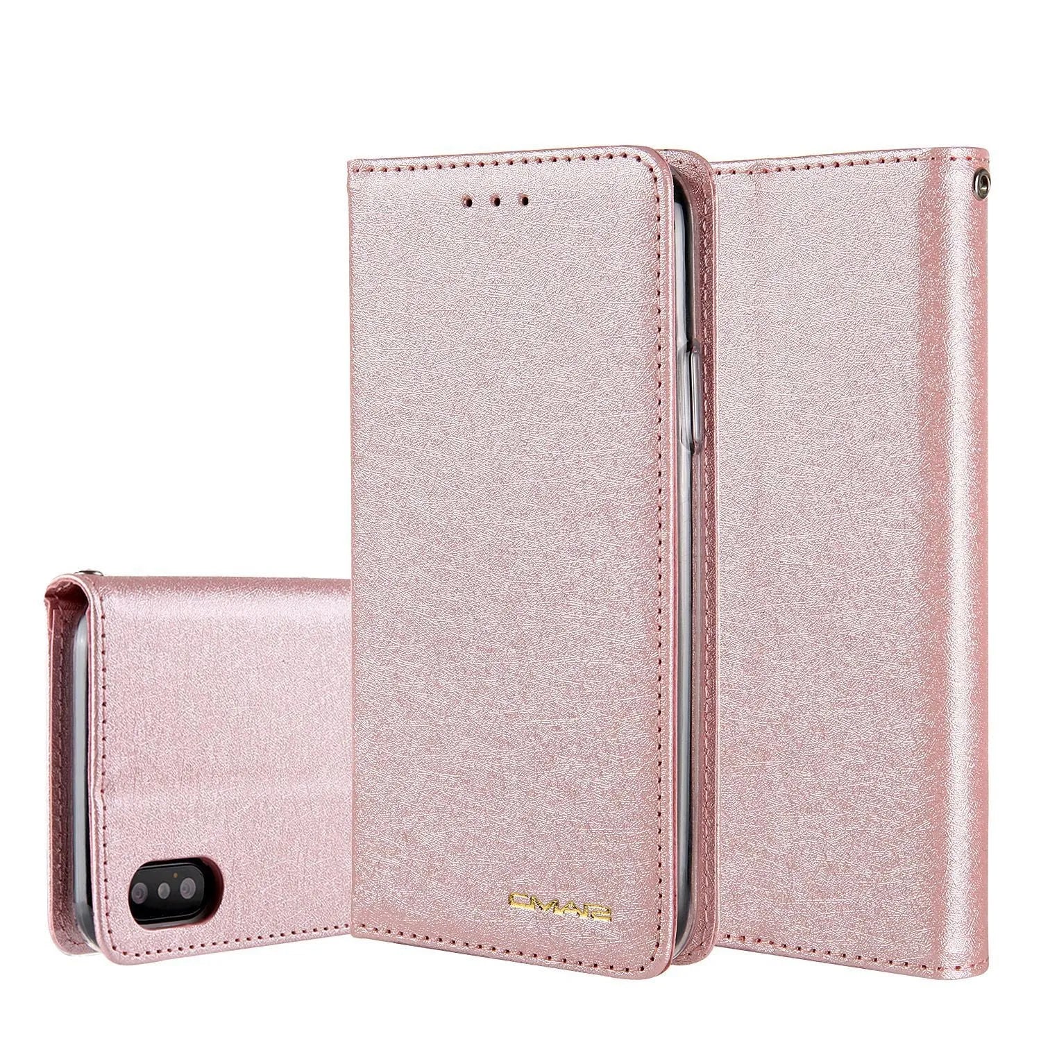 PU leather flip phone case for Apple iPhone with a built-in card slot in black.