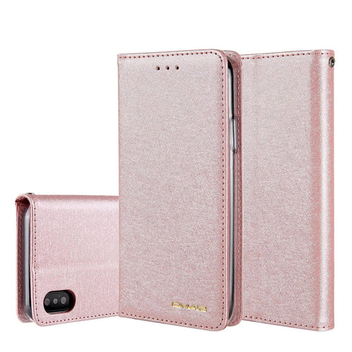 PU leather flip phone case for Apple iPhone with a built-in card slot in black.