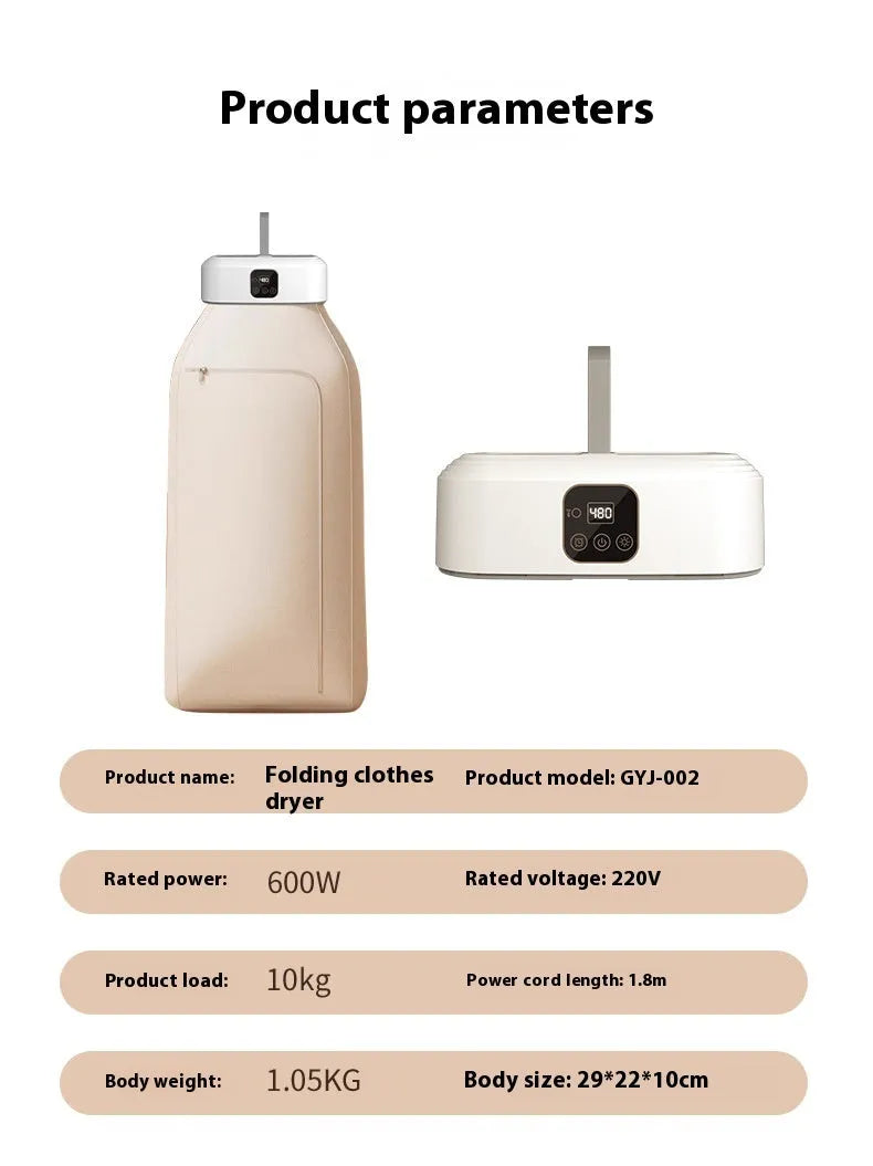 White foldable portable clothes dryer with remote control on countertop