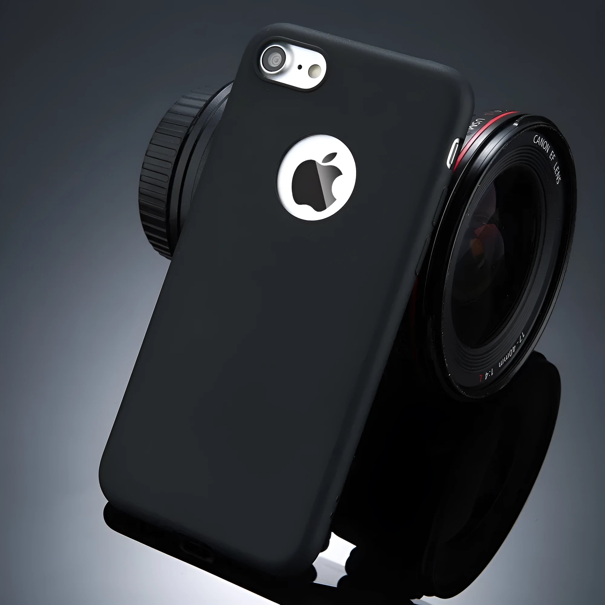Soft silicone iPhone case in candy colours showing front and back views on iPhone model
