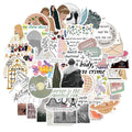 50 waterproof adhesive luggage stickers with cartoon and graffiti designs measuring 4-6cm