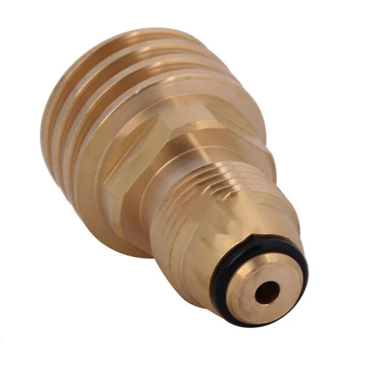 Brass gas charging adapter with taper external thread and 7mm diameter in gold colour