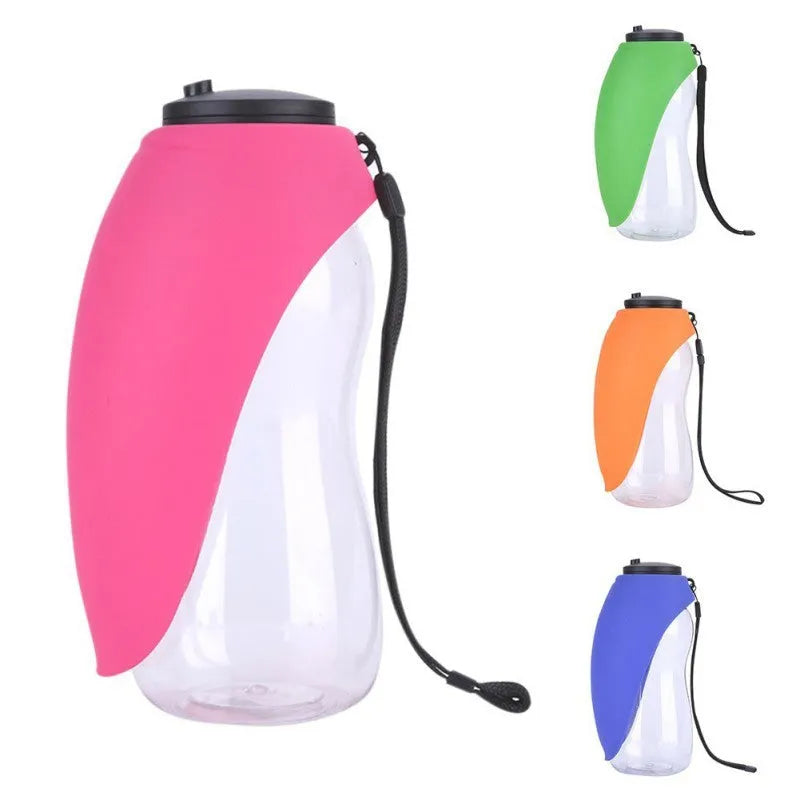 Sky blue portable pet water bottle with drinking bowl and key lock for dogs and cats