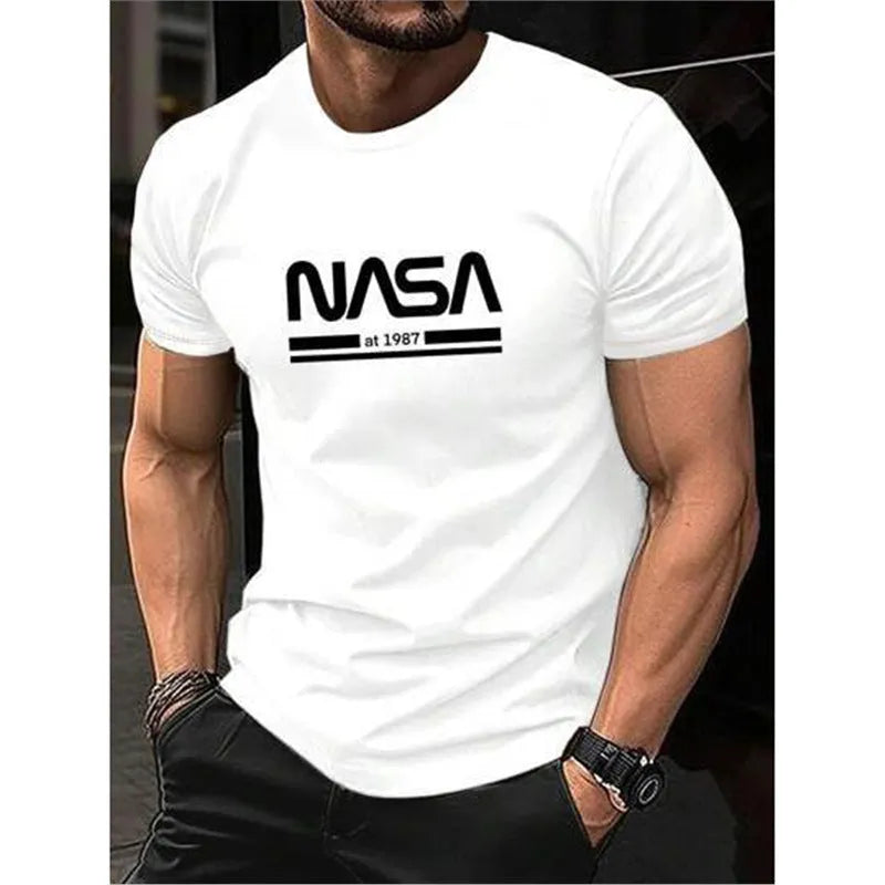 Men's slim-fit short sleeve cotton t-shirt in a straight cut, shown in a selection of available colours.