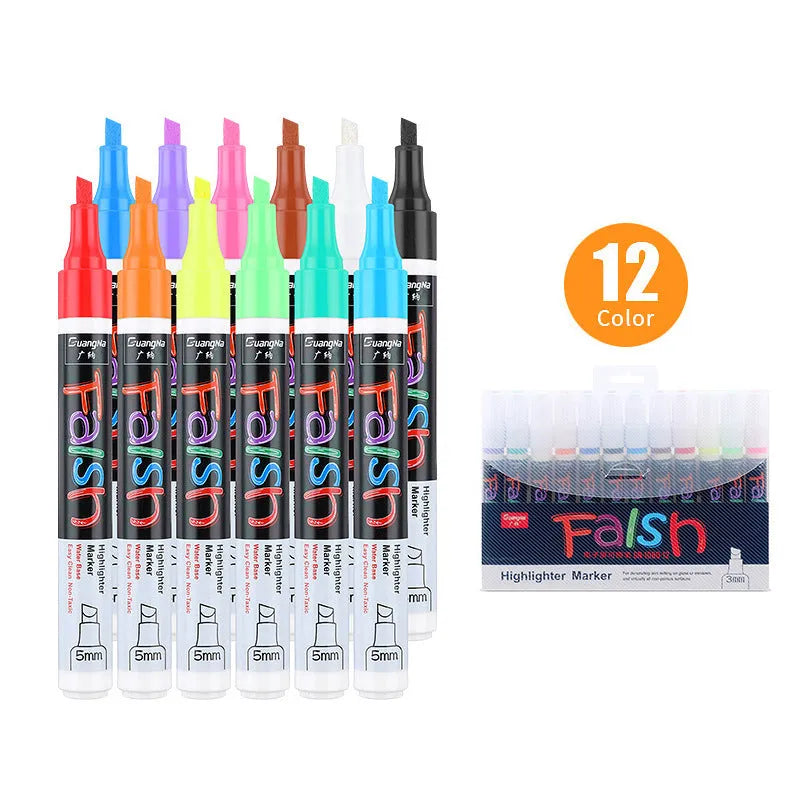Electronic fluorescent board highlighter pen with 6mm oblique tip showing pressure valve design for whiteboard use