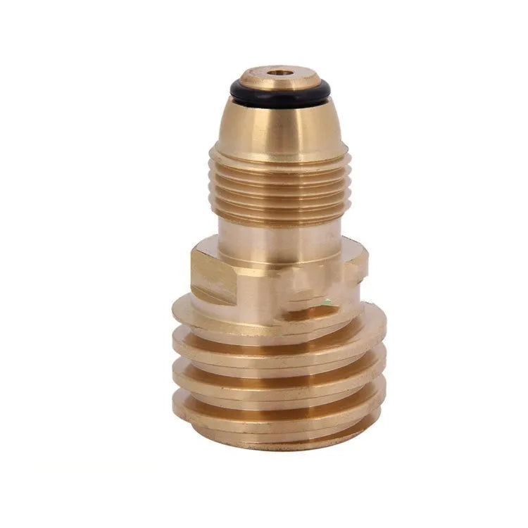 Brass gas charging adapter with taper external thread and 7mm diameter in gold colour