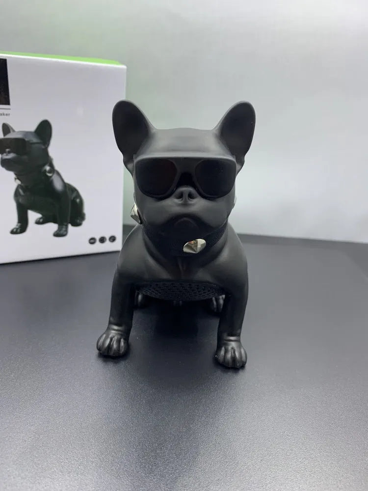 Mini bulldog-shaped Bluetooth speaker in black, red, or white colour with wireless audio functionality
