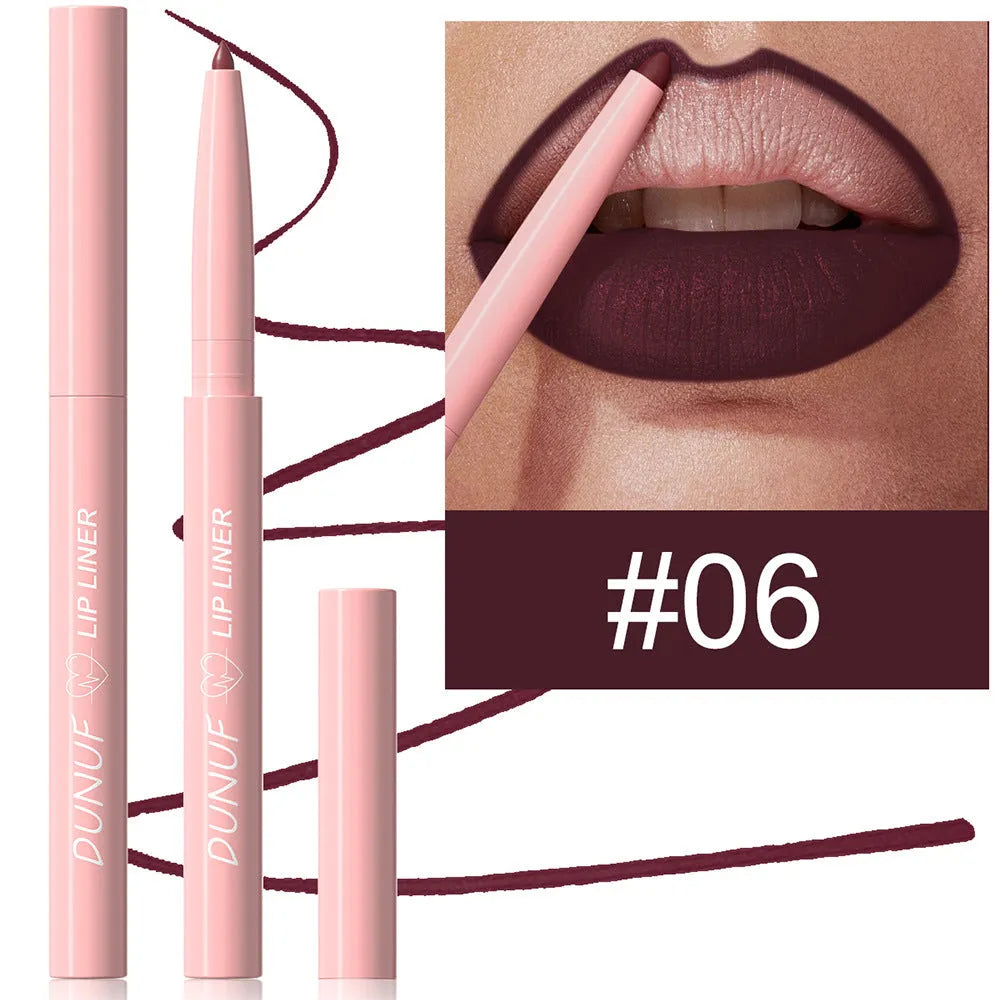 Velvet matte lip liner pencil in 12 colour shades for precise application