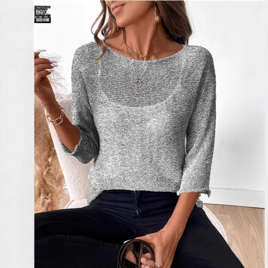 Women's knitted off-shoulder top with 3D pattern and 3/4 sleeves in multiple colour options